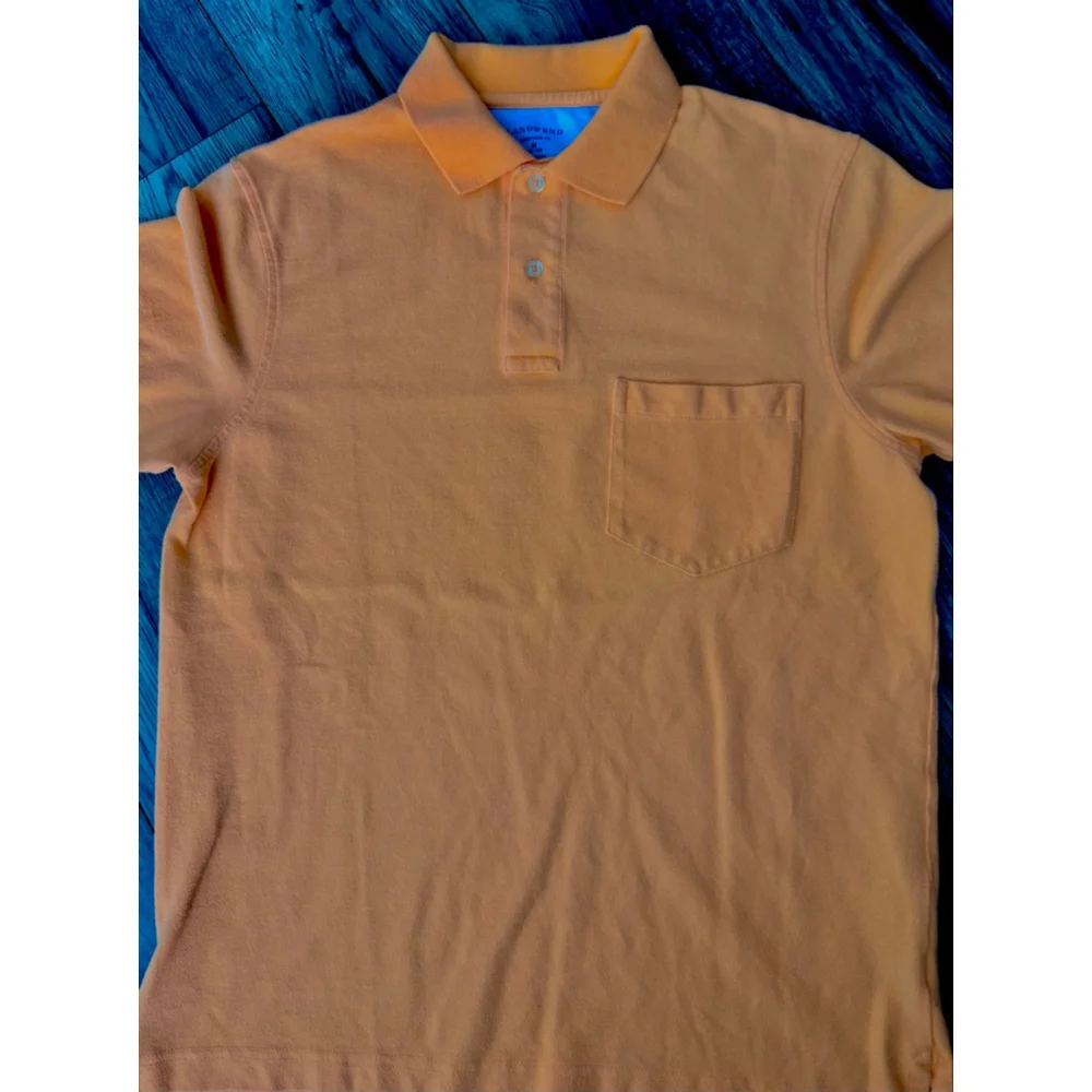 Lands End Traditional Fit Medium Peach Color Cotton Supima Polo Shirt w Pocket